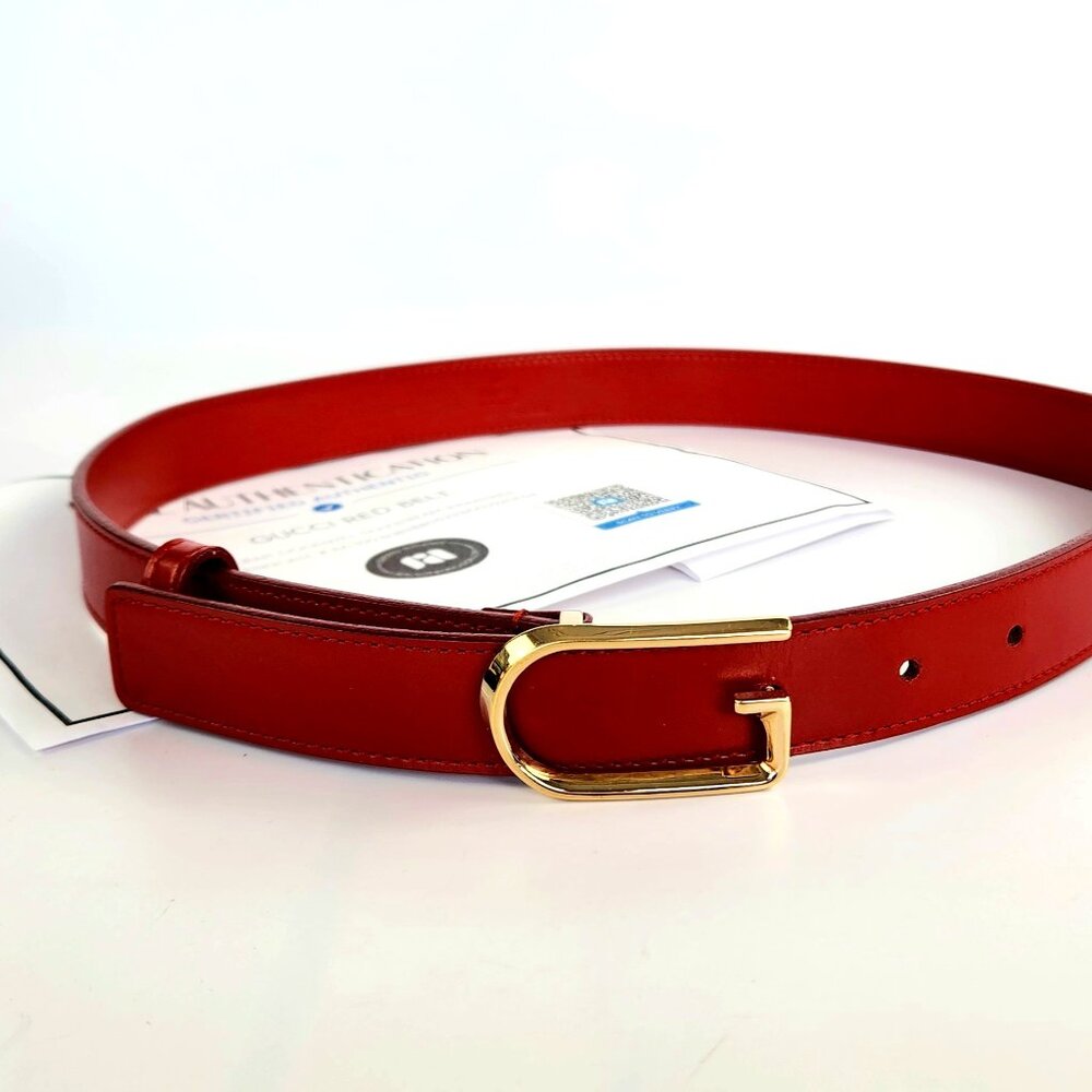 Red and Gold Leather Belt with Elegant Buckle